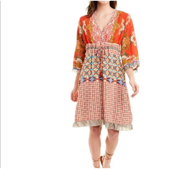 Johnny Was Dresses & Skirts - Johnny Was Rayne Dress Red Floral Bohemian Summer Colorful Tie Waist